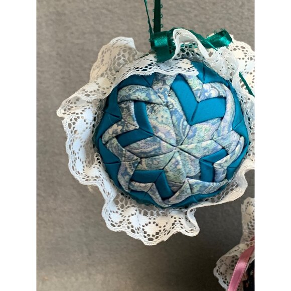 Handmade Quilted Christmas Ornaments with Lace & Ribbon Set of 6 - Picture 5 of 10